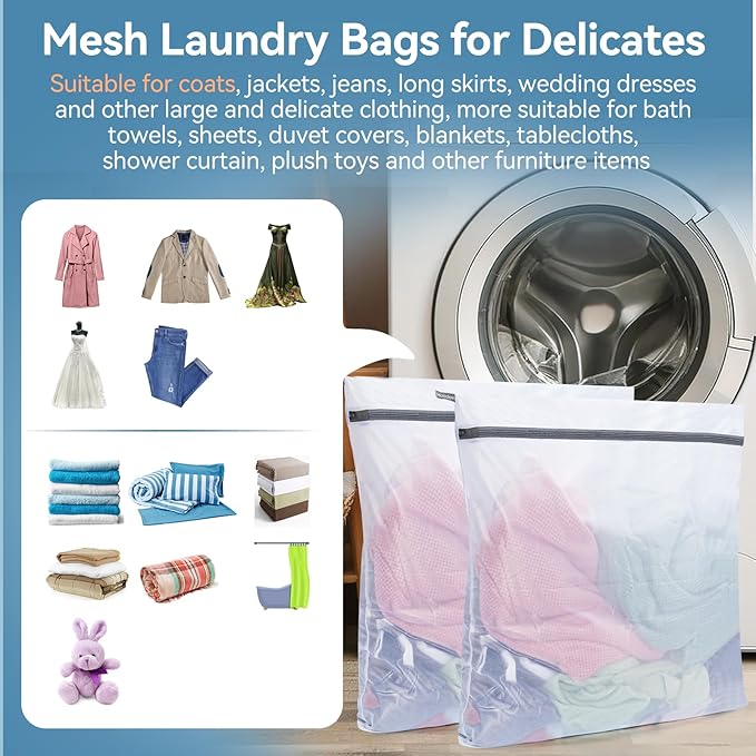 Extra Large Mesh Laundry Bags for Delicates,30"x30" Laundry Bags Mesh Wash Bags for Washing Machine, Delicate Laundry Bag, Travel Clothing Storage Bags for Cruise, Camping, College (2 Pack)
