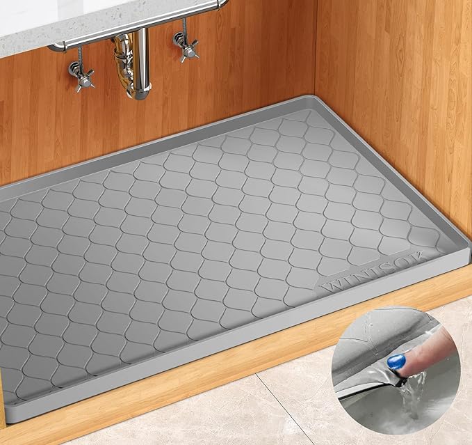 Silicone Under Sink Mat 25" x 22", kitchen Essentials and Gadgets, Shelf liner and Cabinet Protector, Home Organizers and Storage, Waterproof Bathroom Tray
