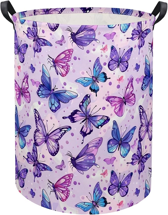 HIYAGON Butterfly Baby Laundry Basket & Toy Storage Bin, Purple Butterfly