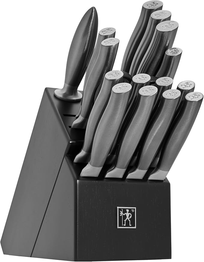 HENCKELS Silvercap 14 Piece Knife Block Set, German-Engineered, Black