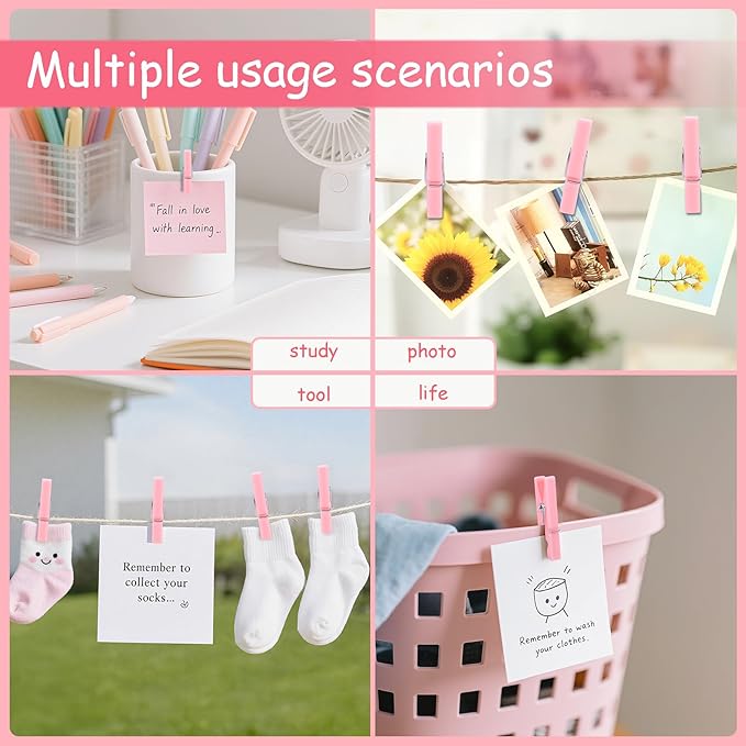 100PCS Pink Plastic Clothes Pins for Girl Baby Shower Games, DIY Crafts, Photos - 1.35 Inch Small Mini Pins, Tiny Clips for Laundry & Picture Displays Gender Reveal Party Decorations