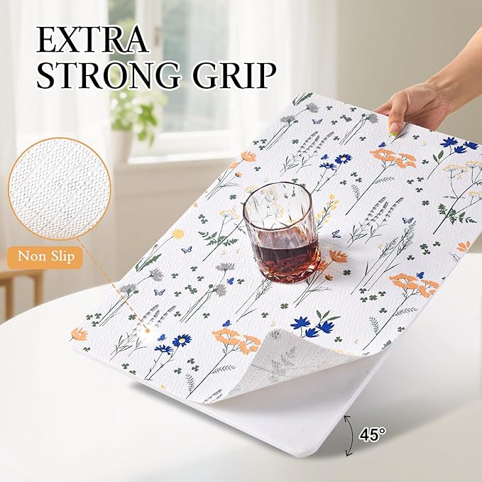 Beautysaid Shelf and Drawer Liner for Kitchen Cabinet, Non Adhesive Non Slip Shelf Paper Waterproof Washable Thickened for Dresser Pantry Shelve Bathroom Protector Liner(Floral,18 in x 10 FT)