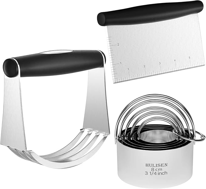 HULISEN 5-Pc Biscuit Cutter Set with Handle, Pastry Scraper, Dough Blender