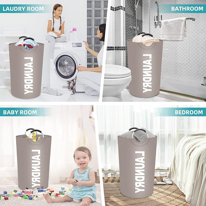StorageRight 115L Large Laundry Basket, Laundry Hamper, Dirty Clothes Hamper for Laundry, Collapsible, Waterproof Laundry Baskets with Foam Protected Aluminum Handles for Laundry, Dorm, Family (Khaki)
