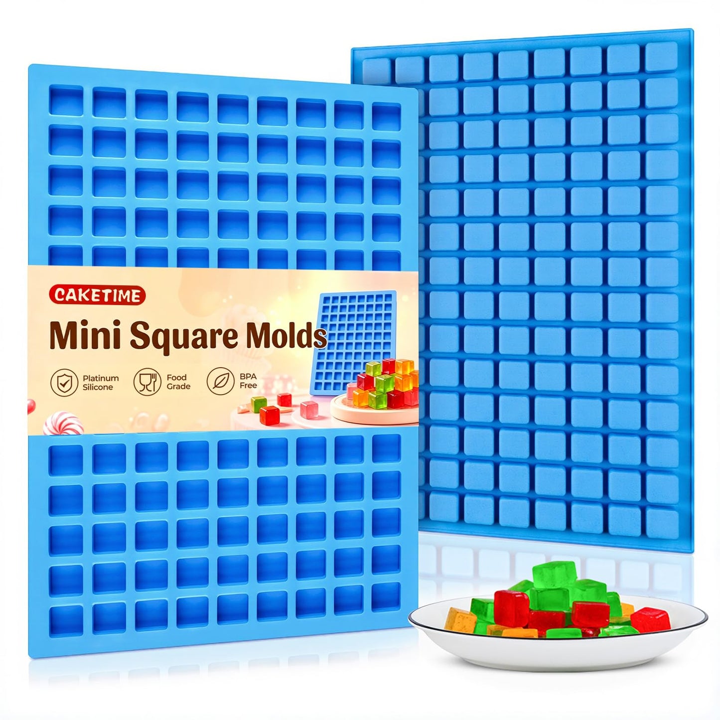 Square Silicone Candy Molds - Mini Silicone Molds for Hard Candy, Chocolate, Gummy, Caramel, Ganache, Ice Cubes (2)