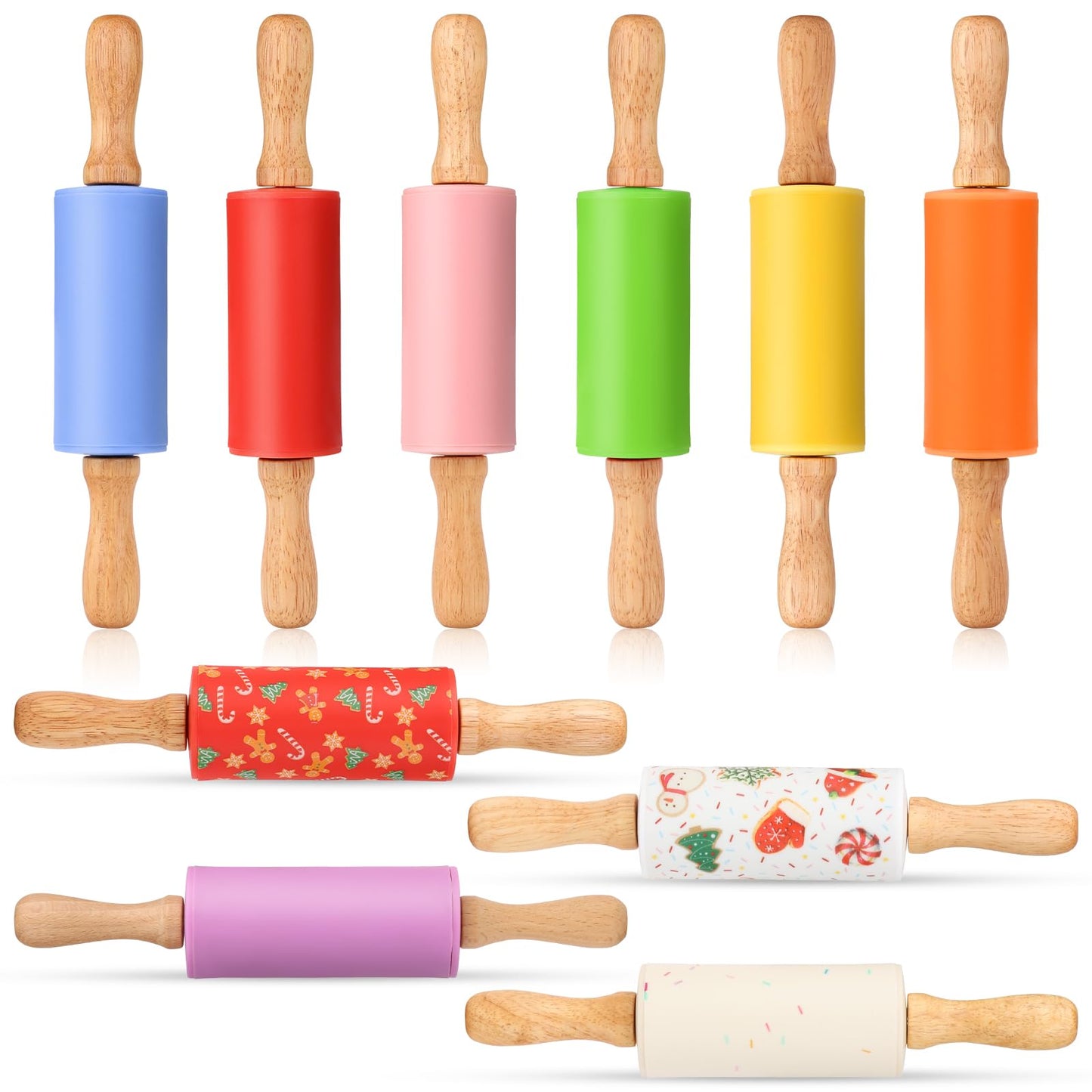 Honglida Mini Silicone Rolling Pin for Kids, Non-stick Surface Wood Handle, 9 Inch 2 Pack