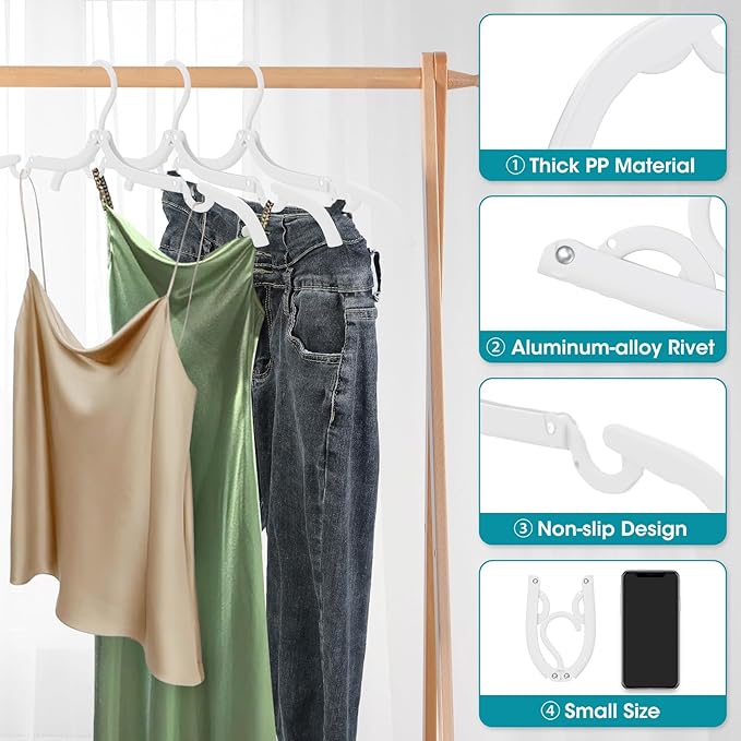 30 Pcs Travel Hangers Portable Foldable Travel Hanger Organizer, Plastic Cruise Essentials Clothes Drying Rack Folding Hangers for Camping Flying RV Europe Vacation Essentials Suitcase, White