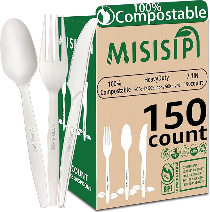 MISISIPI [7.1In 200Pcs] 100% Compostable Forks Biodegradable Forks HeavyDuty No Plastic Forks Eco-friendly HeavyWeight Disposable Forks Tableware Set for Lounge,Party,BBQ,Cafeteria,Wedding,Picnic