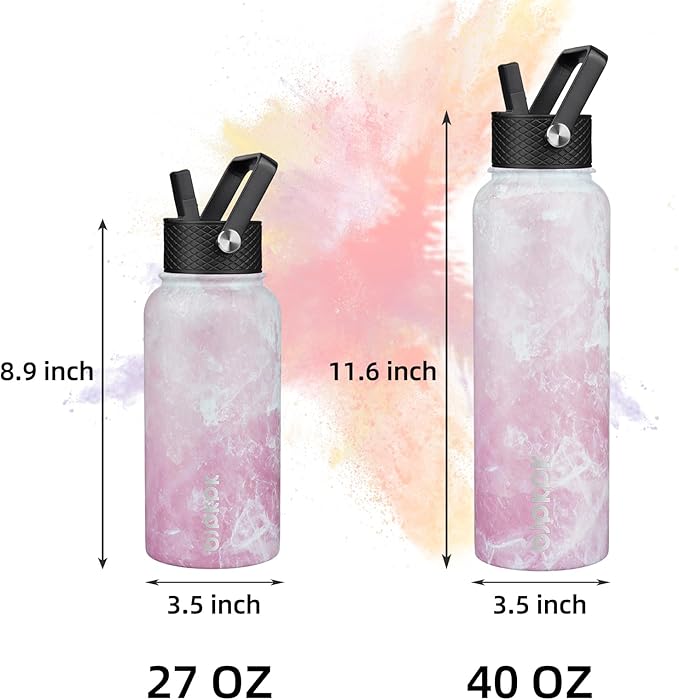 BJPKPK Insulated Water Bottles with Straw Lid, 27oz Stainless Steel Water Bottle with 3 Lids, Leak Proof BPA Free Metal Thermo, Mugs, Tumblers, Keep Cold Hot - Blossom
