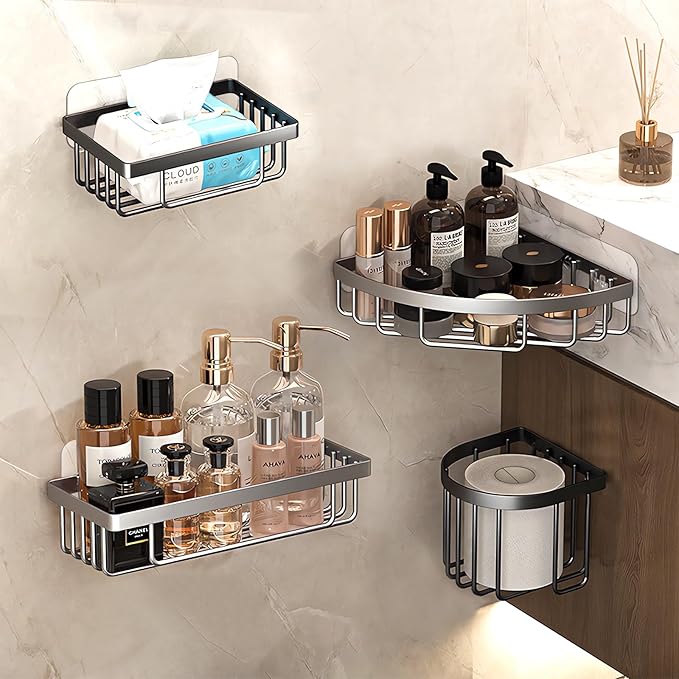 14 Pack Shower Caddy Adhesive Replacement, Strong Adhesive Hooks, Waterproof Shower Adhesive Strips, No Drilling, for Bathroom Storage Shelves and Kitchen Racks