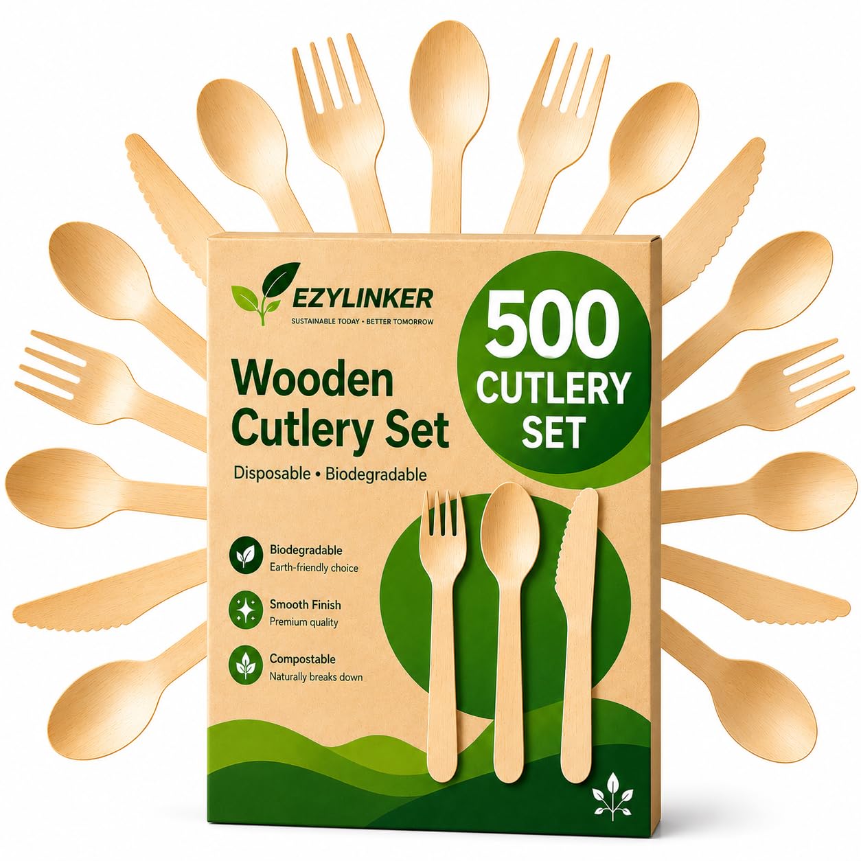 500 Wooden Forks Disposable, Alternative to Plastic and Bamboo Forks - Eco Friendly, Biodegradable, Compostable Forks Set - 500 Disposable Fork Utensils Set for Lounge Party Wedding, BBQ