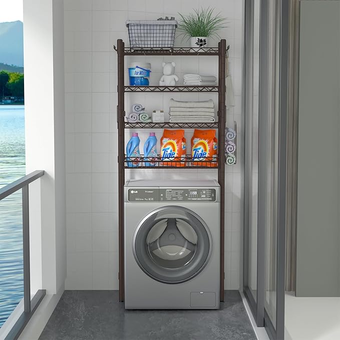 Over Toilet Storage Shelf, 4-Tier Bathroom Organizer Storage Shelves Over The Toilet, Adjustable Over The Toilet Shelf Above Toilet Rack Freestanding Bathroom Space Saver Over Toilet, Espresso