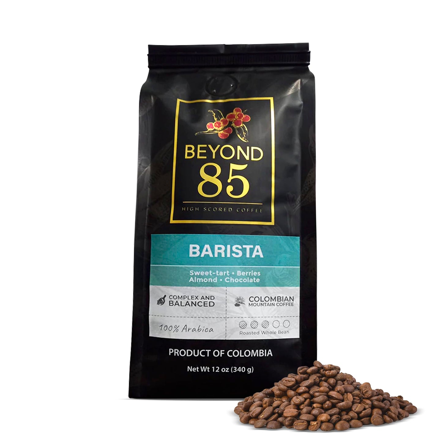 BEYOND 85 COFFEE, Espresso, Premium Colombian Coffee, Medium Roast, Fruity, Nutty & Chocolatey Notes, Whole Bean, 12 OZ