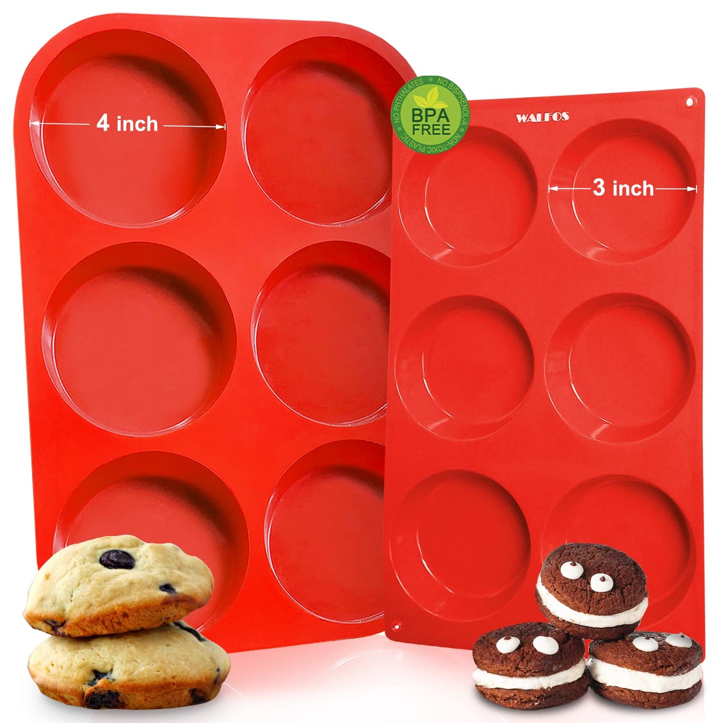 Walfos Silicone Muffin Pan Set of 3, Including Regular 12 Cups Muffin Pans, 24 Cups Mini Muffin Pan & 6 Cups Muffin Top Pan, Non-Stick Cupcake Pan, Easy to Release & Dishwasher Safe