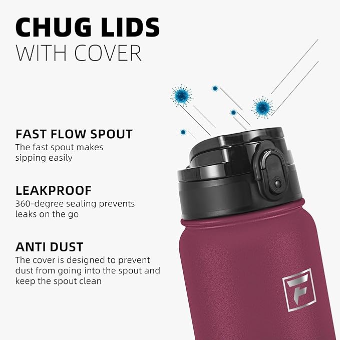 Fanhaw 20 oz Insulated Stainless Steel Water Bottle with Anti-Dust Chug Lid, Leakproof Vacuum Metal Bottle for Kids, Women & Men (Red Black)