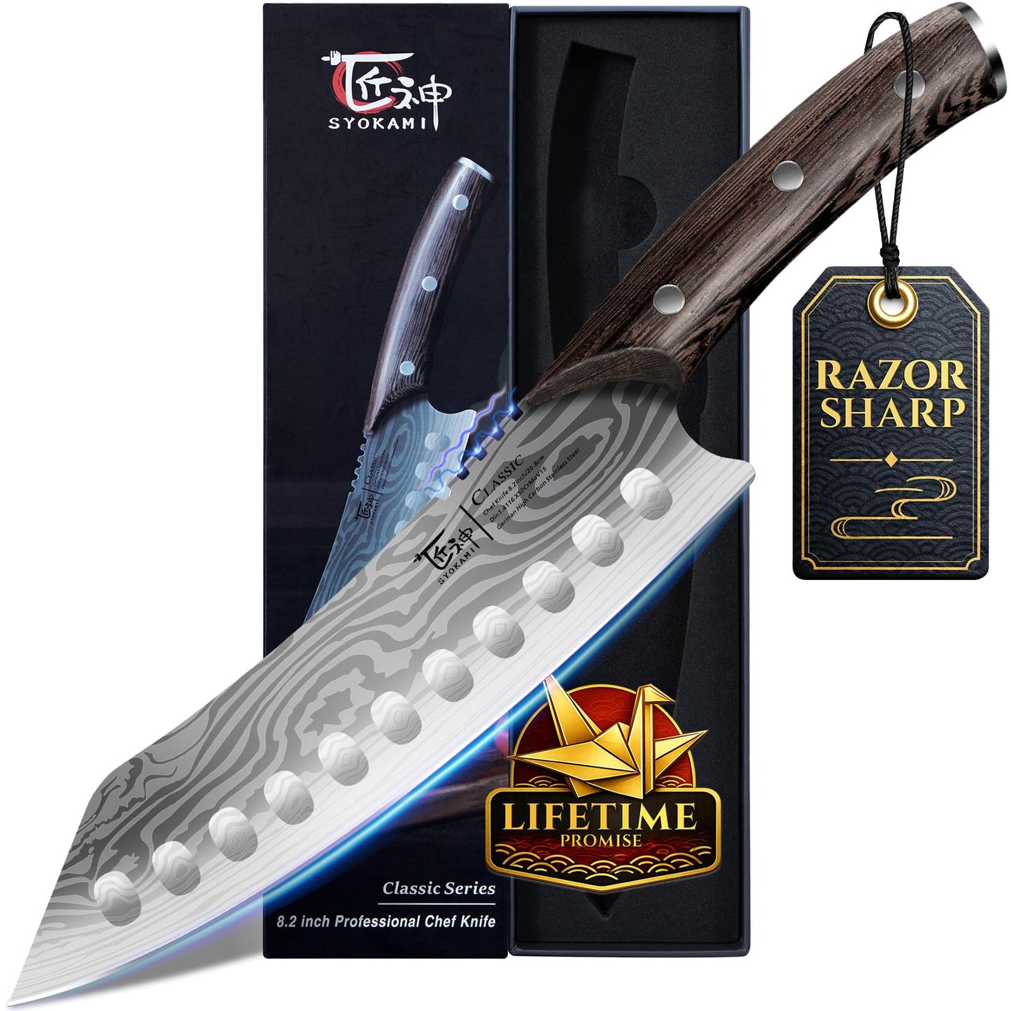 SYOKAMI Japanese Kitchen Knife, 8.2 Inch Chef Knife, Carbon Steel Kiritsuke