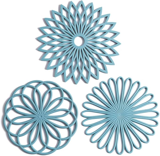 Set of 3 Silicone Trivet Mat - Hot Pot Holder Hot Pads for Table & Countertop - Trivet for Hot Dishes - Non-Slip & Heat Resistant Modern Kitchen Hot Pads for Pots & Pans, Dark Green
