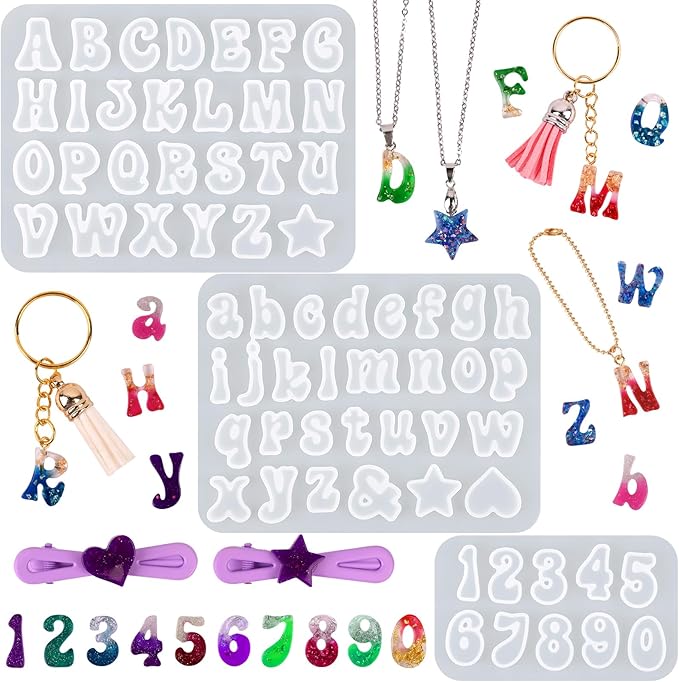 Actvty Alphabet Resin Mold, Reversed Alphabet Silicone Molds with Holes for Epoxy, Letter Molds for Resin DIY Keychain Jewelry Pendant
