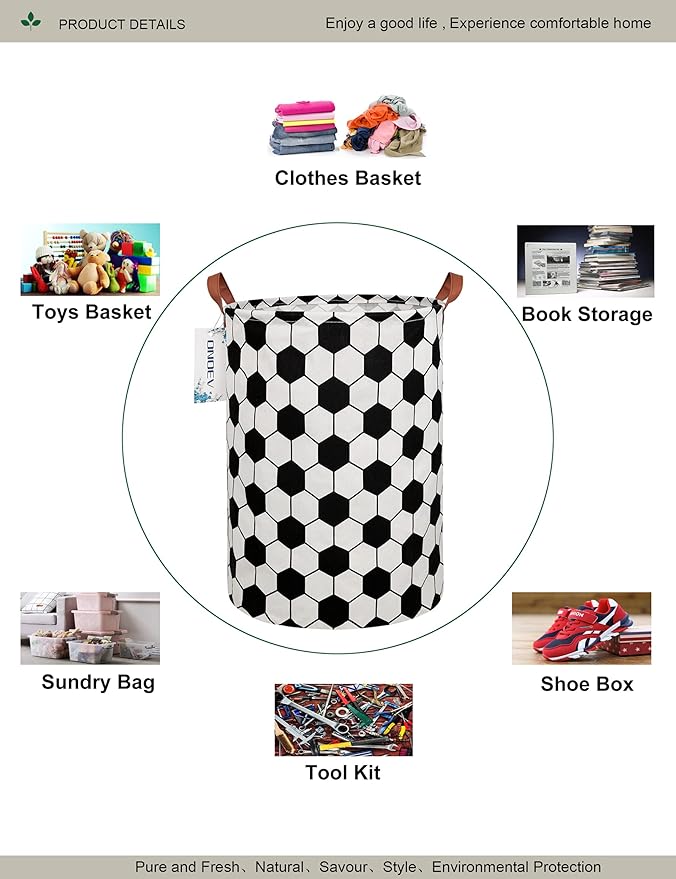 Round Fabric Storage Bin,Decorative Basket,Organizer Basket with Handles,for Clothes Storage,books & sundries (Hexagon Football), 19.7inch(H)x15.7inch(D)