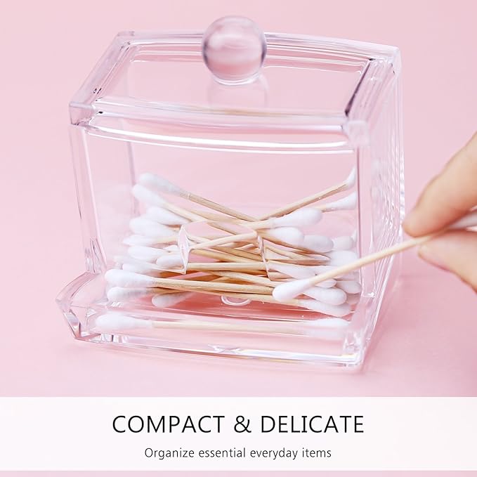 Luxspire Acrylic Q-Tip cottonswab Storage Dispenser, Clear Cotton Ball Swab Holder Cotton Bud Storage Box, Cosmetics Makeup Storage Holder Box Organizer Container with Lid, Size A (canisters)