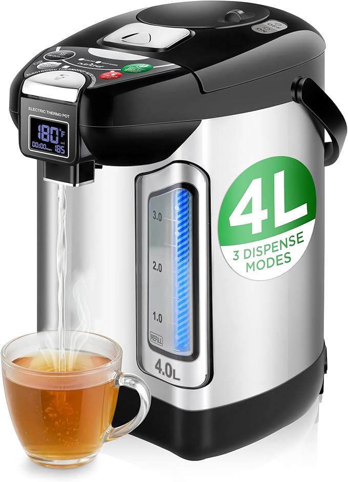 NutriChef Digital Water Boiler and Warmer - 5L/5.28 Qt Stainless Electric Hot Water Dispenser w/LCD Display, Rotating Base, Keep Warm, Auto Shut Off, Safety Lock, Instant Heating for Coffee & Tea