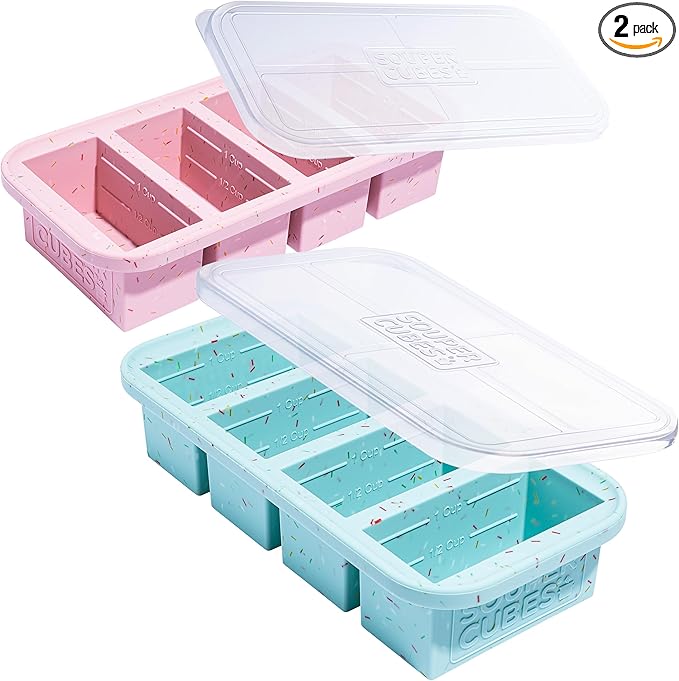 Souper Cubes 1 Cup Silicone Freezer Molds with Lids - Soup Cubes Freezer Tray with Lid - Perfect for Freezing Broth, Rice, Individual Portions, Meal Prepping and More - Sprinkles - 2-Pack