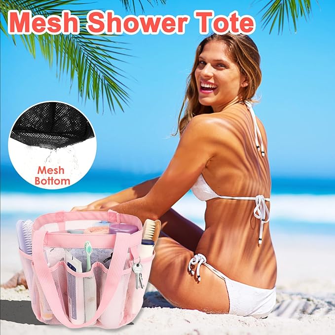 Mesh Shower Caddy Portable for College Dorm Room Essentials, 8-Pocket Large Shower Basket Tote Bag with 2 Handles for Toiletry, Bathroom, Beach, Camp, Gym