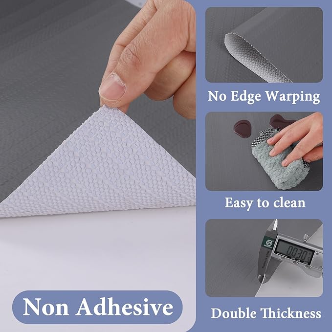Drawer and Shelf Liner for Kitchen Cabinet: 23in X 20 Ft Non Slip Waterproof Shelf Paper Non Adhesive Refrigerator Liners Gray Easy Liners for Bathroom Cupboard with Knife Tape Measure