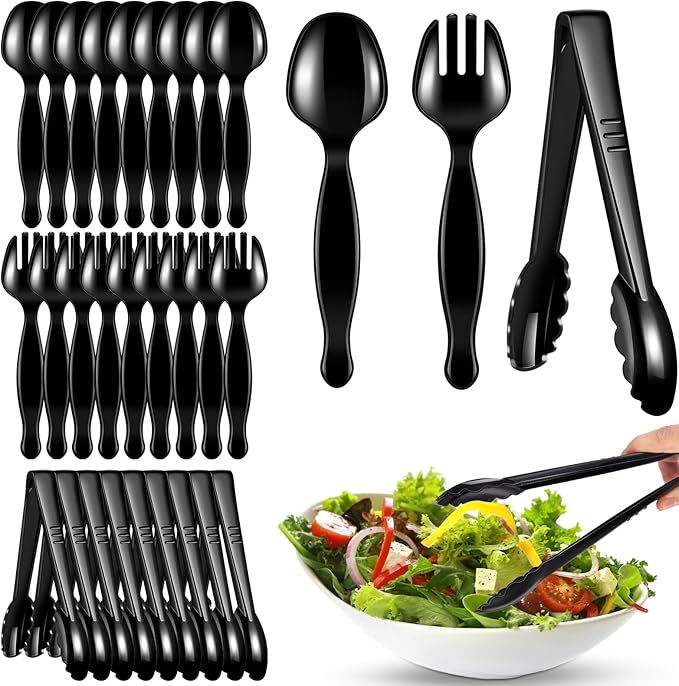 60 Pcs Disposable Black Plastic Serving Utensils,20 Set