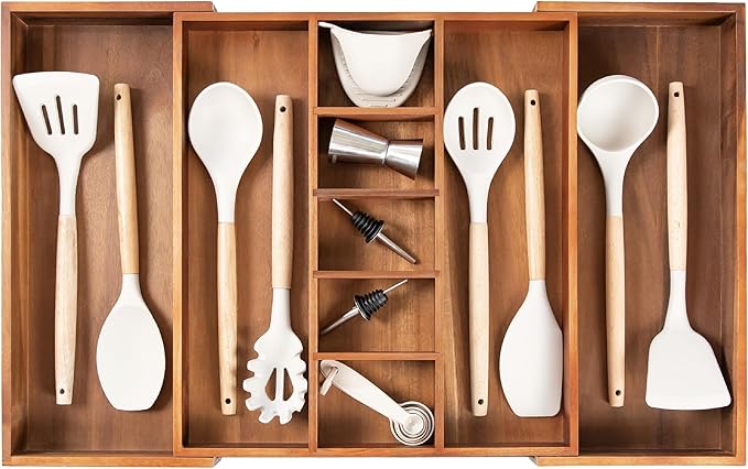 KitchenEdge Utensil & Junk Drawer Organizer, 19-33 in, White Bamboo