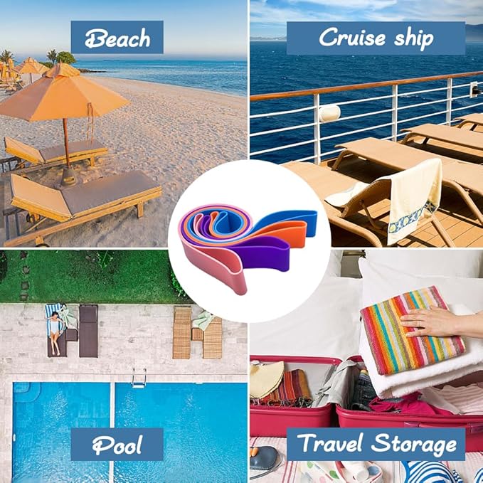 Towel Bands for Cruise and Beach Chairs - Ship Essentials - Alternative to Clips - Vacation Accessory Gifts - Thicken Bands 6 PCS