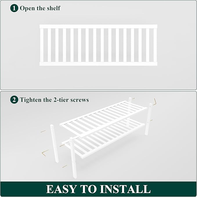 Smiry Shoe Rack, 3 Tier Long Bamboo Shoe Organizer, Stackable Free Standing Wooden Shoe Storage Shelf for Closet, Entryway, Front Door Entrance, White