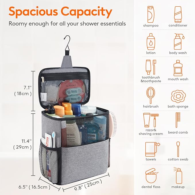 Lifewit Mesh Shower Caddy Bag Portable for College Dorm Room Essentials, Hanging Organizer Basket, Quick Dry Tote Bag for Camping, Bathroom, Beach, Travel, Large, Grey