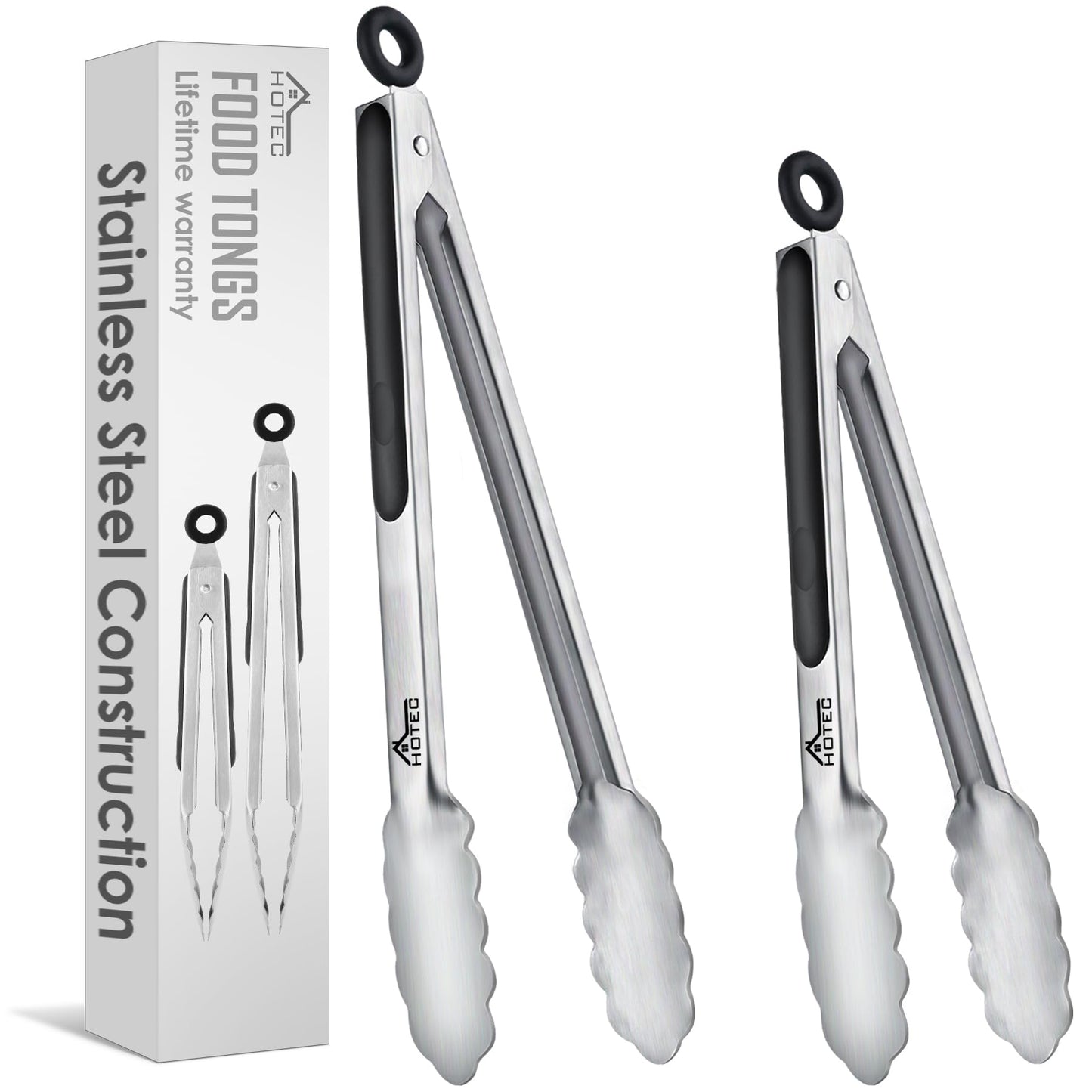 Hotec Mini Stainless Steel Kitchen Tongs for Cooking - 7-Inch Small Serving Tongs Metal Food Tongs Non-Slip Grip