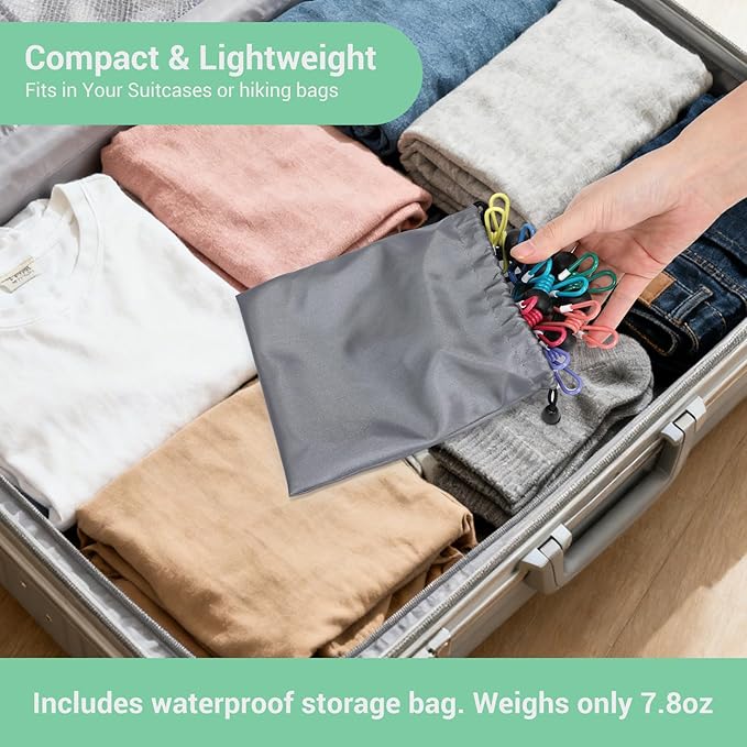 Retractable Portable Travel Clothesline with 12 Clips, Indoor Outdoor Clothes Drying Rack for Hotel, Cruise, Camping Accessories