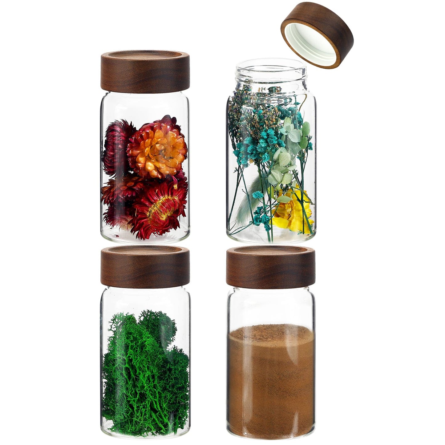 Patoper Airtight Glass Jars with Wooden Lid Glass Spice Jar Round Glass Storage Canister for Pantry Sugar Tea Coffee Bean Nuts Cookies Bath Salts (900ML*2PACK)