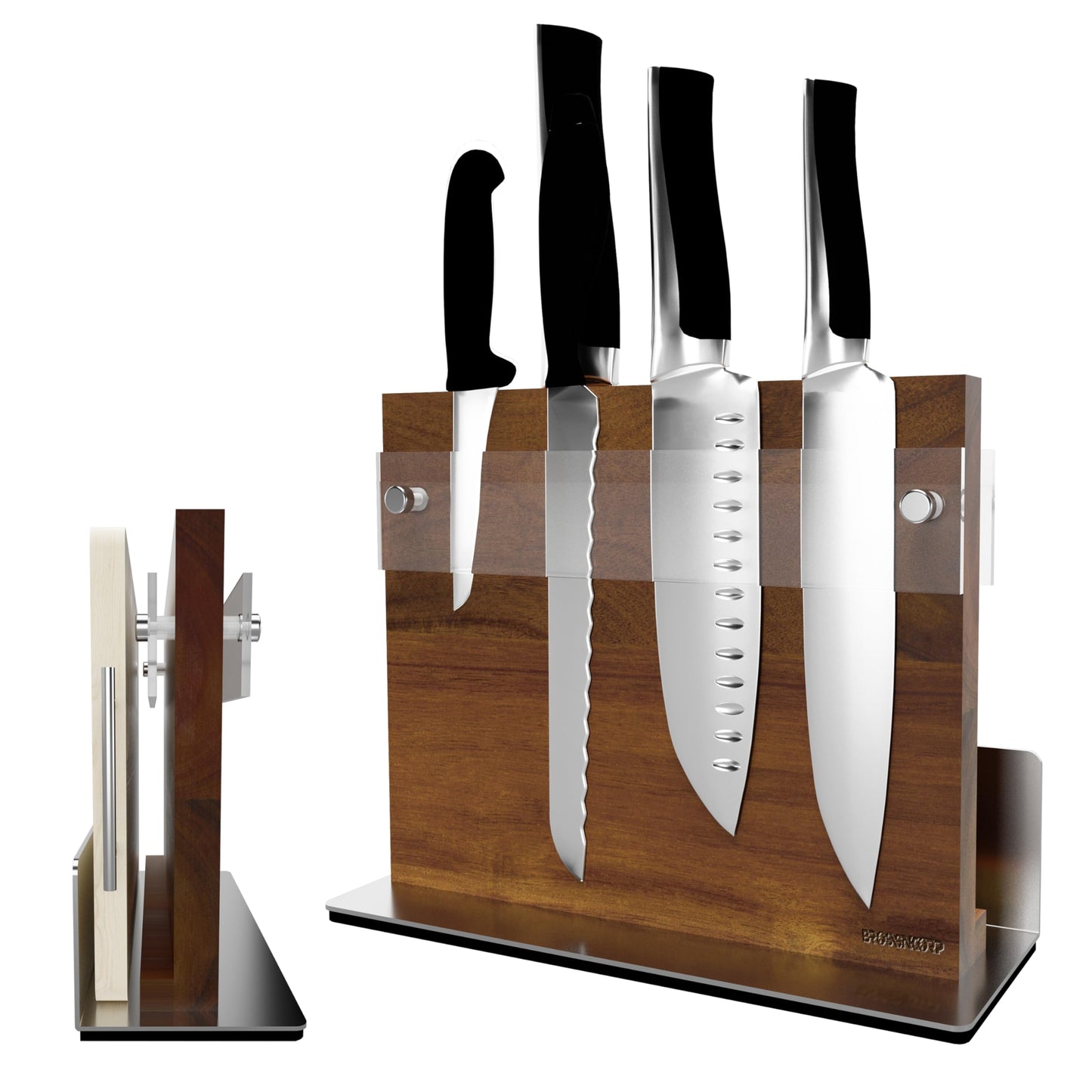 Brosisincorp 360° Rotating Acacia Wood Magnetic Knife Block without Knives