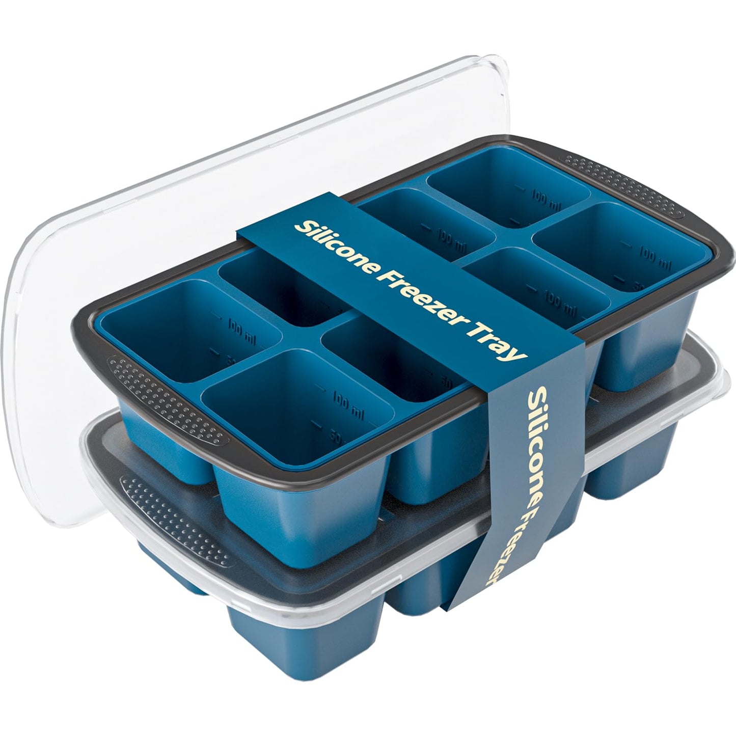 GORCI Ice Cube Tray For Freezer, 16 Large 1/2 Cub Cubes, Silicone Ice Trays For Freezer With Lid, Heavy-duty, Sturdy and Easy to Demold, Suitable for whisky, coffee, Herbs, Purees, 2-Pack