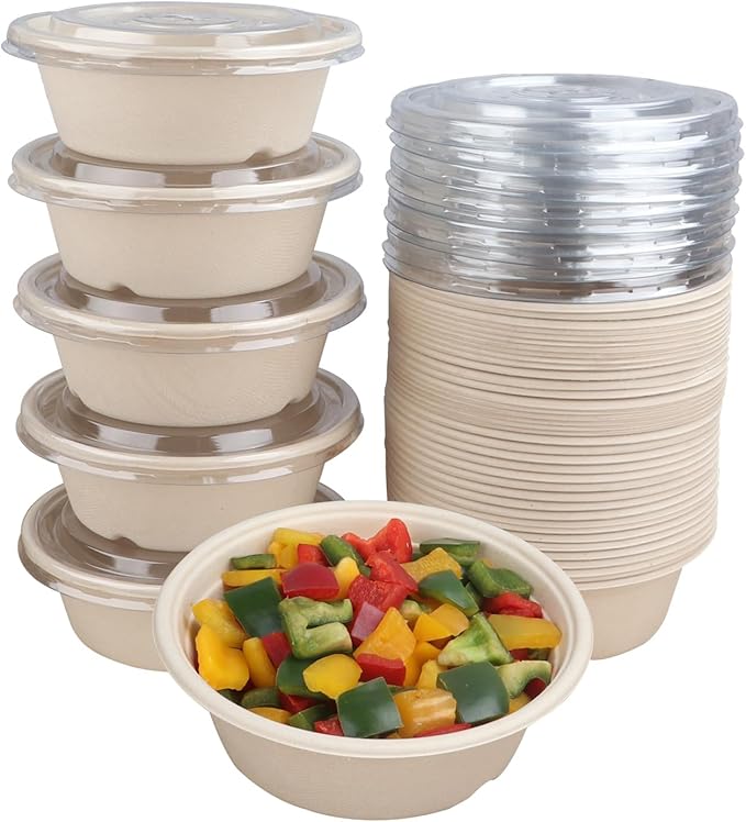 JAYEEY 25 oz Disposable bowls with lids food storage Plant Fibers 50 Pack
