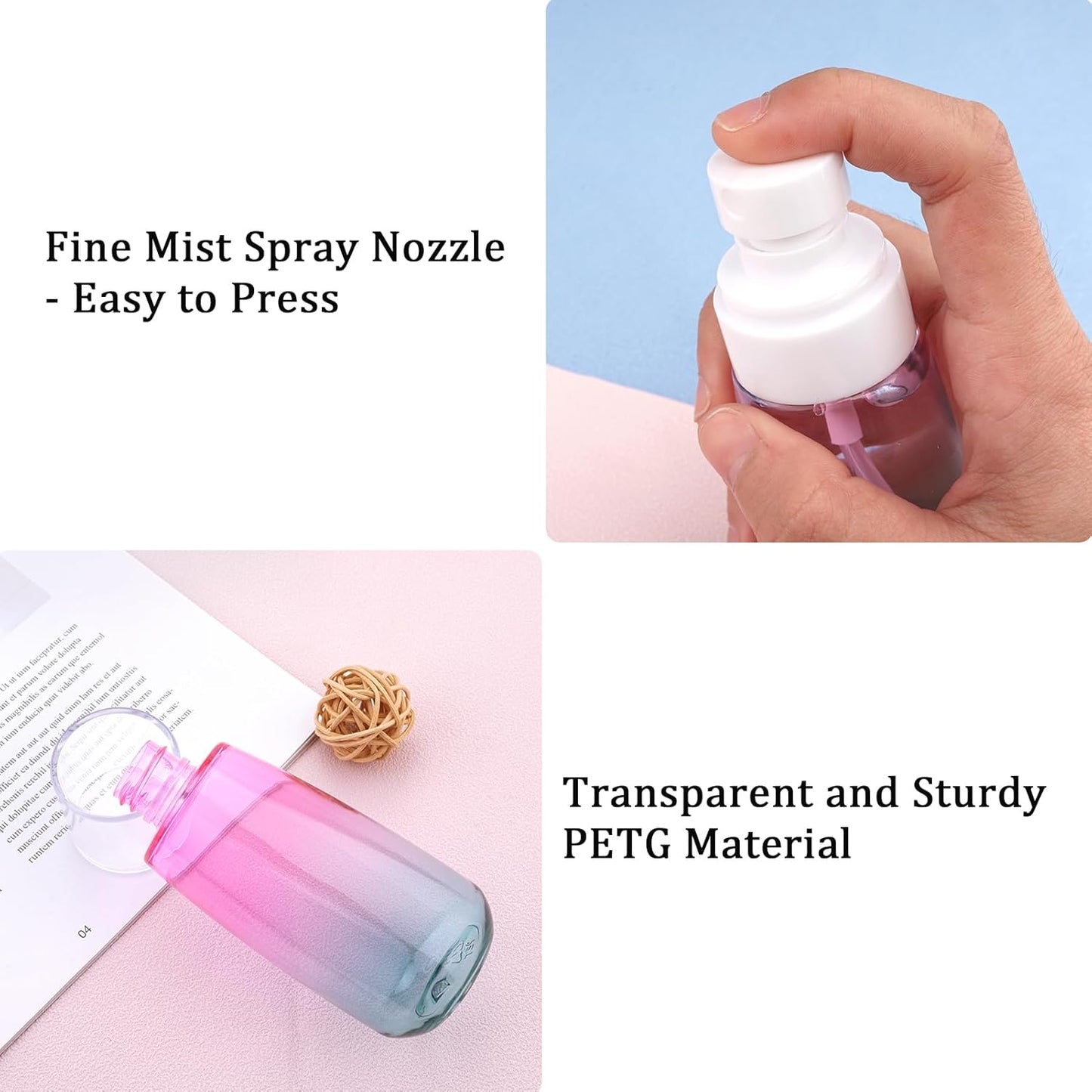 Cosywell Travel Spray Bottle TSA Approved 3.4oz 100ml 6 Pack Leak Proof Travel Spray Bottle Empty Small Spray Bottles for Perfume Essential Oils Toners Rose Water Cosmetics (6PCS-2PinkBlue2Clear)