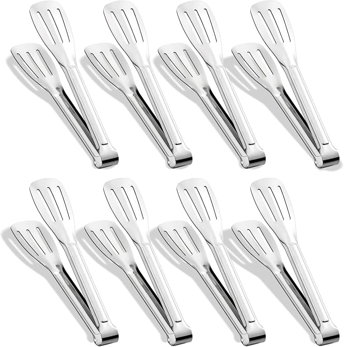 Amafox Kitchen Tongs 7 Inch, 8 Pack Stainless Steel Serving Tongs for Cooking Appetizers, Salad, Small Kitchen Tongs for Food, Dishwasher Safe