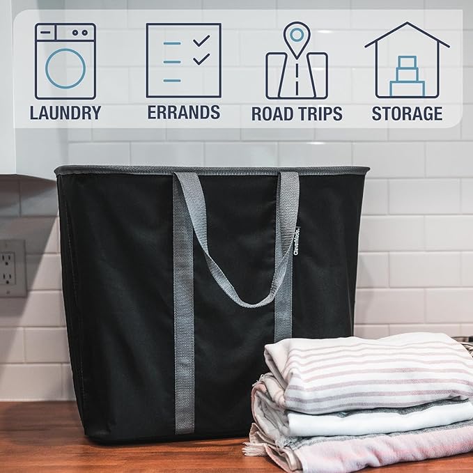 CleverMade Collapsible Laundry Caddy – Foldable Laundry Hamper & Tote, XXL 64L Pop-Up Laundry Basket with Handles, Space-Saving Laundry Organizer for Home, Dorm, Closet & Travel, 2 Pack - Black Gray