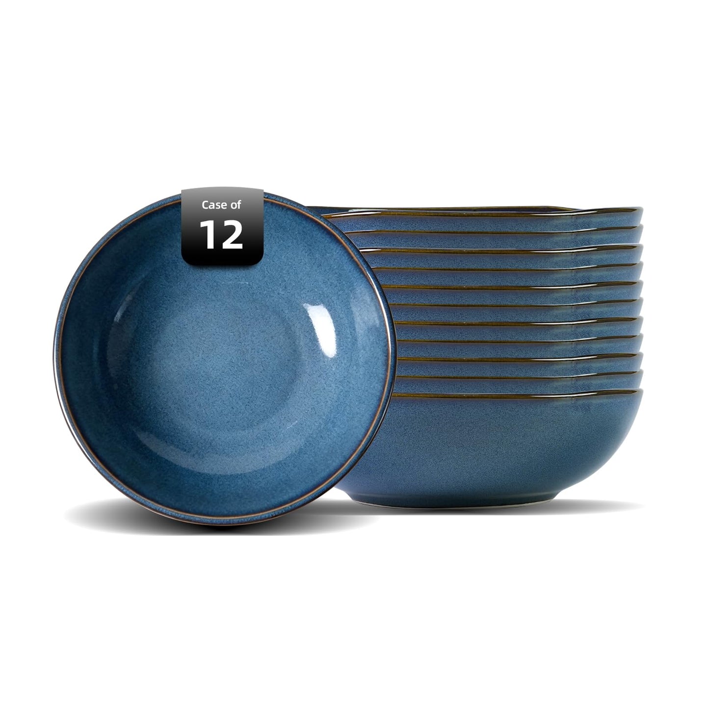 Organic Shape Highland Ceramic Mug, 24pcs 12oz Handmade Reactive Glaze Stoneware Coffee Mug with Wavy Edge, for Kitchen, Microwave & Dishwasher Safe, Scratch Resistant-Blue