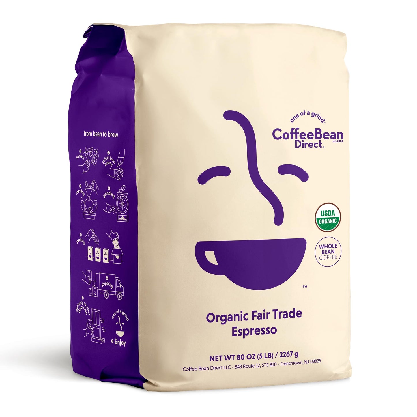 Coffee Bean Direct Medium Roast Espresso, Whole Bean, 2.5lb Bag