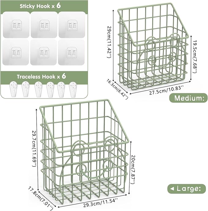 2 PackBath Toy Organizer, Wall Mounted Shower Storage Basket - Metal Bathtub Toy Holder with Hooks for Sorting Kids Toys, Baby Bath Accessories, Toiletries & Shampoo（Green frog）