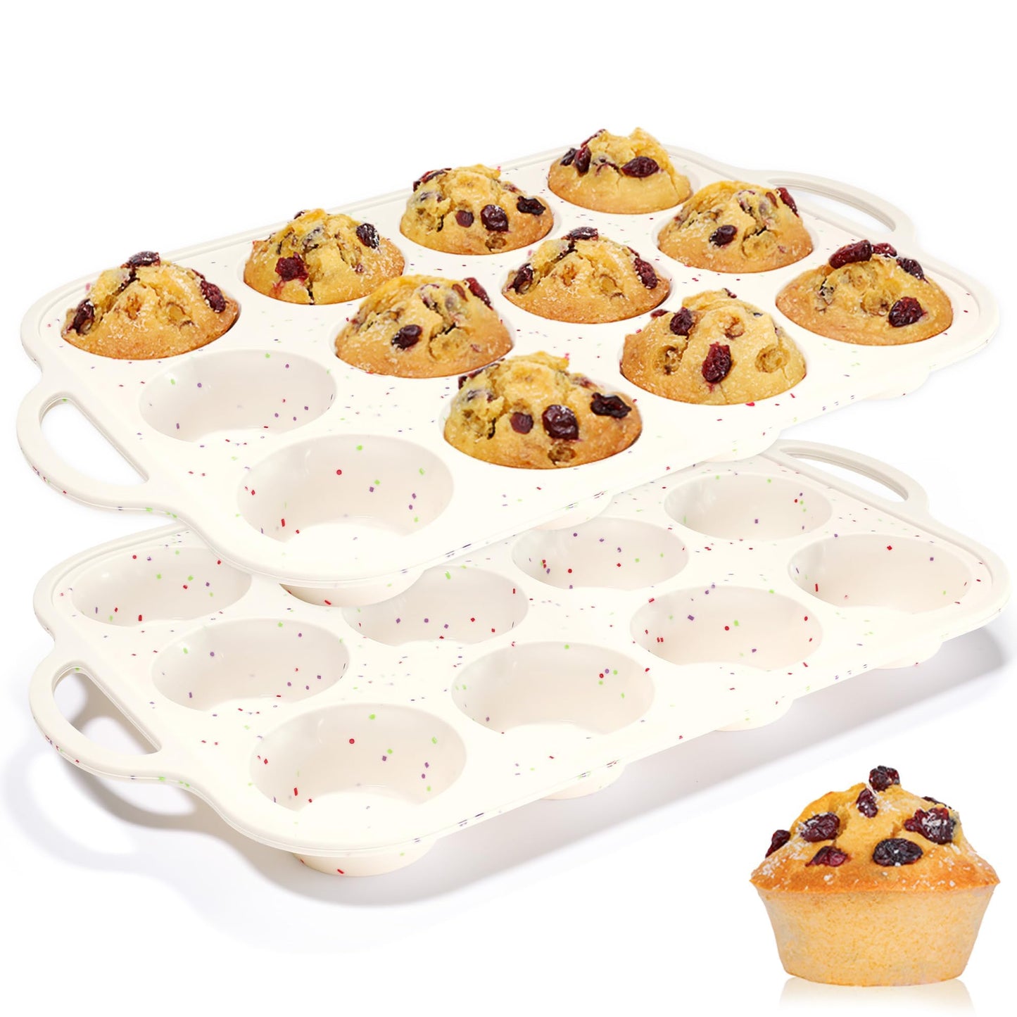 CAKETIME Silicone Muffin Pans for Baking, Metal Reinforced Frame Jumbo 6 Cups & Mini 24 Cups Cupcake Pan Nonstick Muffin Pan for Homemade Baking Easy to Handle