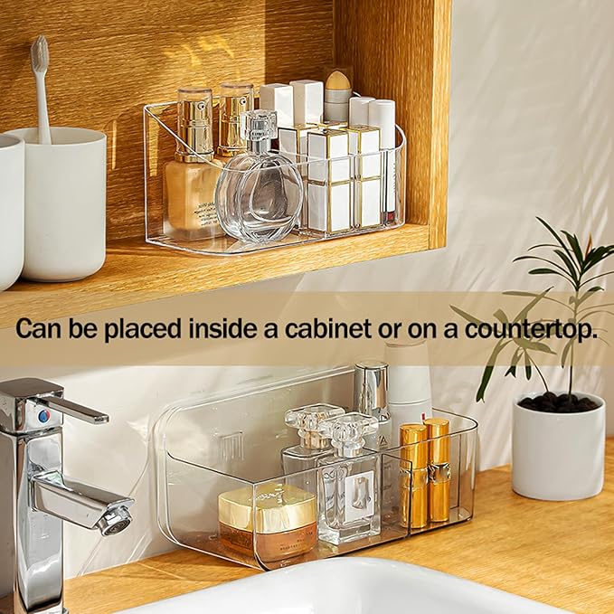 MORNITE Bathroom Counter Shelf Vanity Trays, Makeup Organizer Tray with 9 Compartments, Trays Holders for Medicine Bathroom Cabinet, Clear