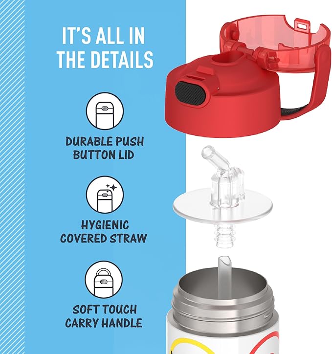 THERMOS FUNTAINER Water Bottle with Straw - 12 Ounce - Kids Stainless Steel Vacuum Insulated Water Bottle with Lid, Pokémon