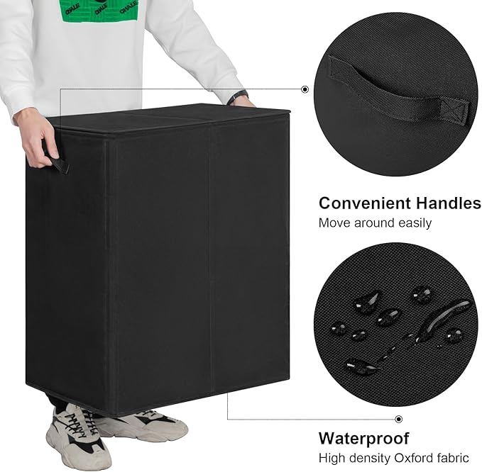 WOWLIVE 140L Double Laundry Hamper with Lid and Removable Laundry Bags, Large Dirty Clothes Hamper 2 section Collapsible Laundry Basket Dorm Room Storage for Bedroom, Bathroom, College,Black