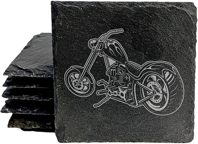Engraved Motorcycle Journey Slate Coasters Set of 4 – Square – USA Made